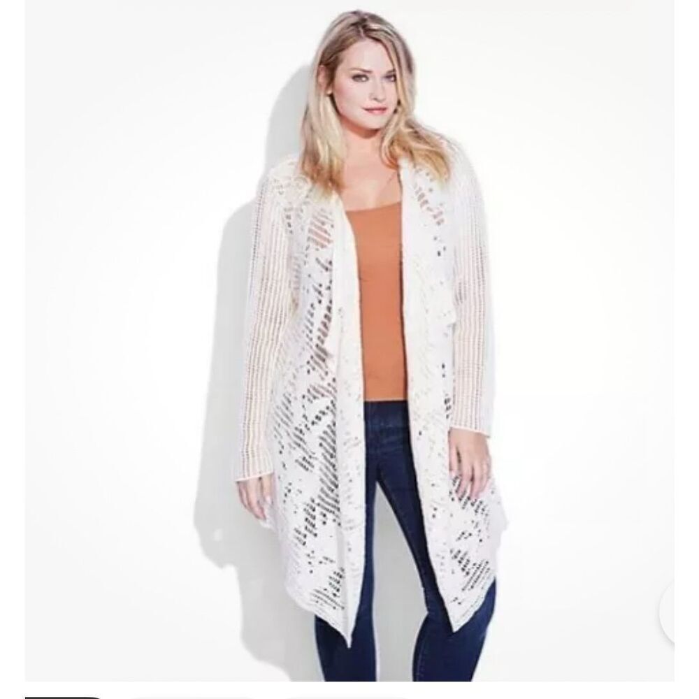 LUCKY BRAND beige cotton/wool blend Sausalito Drapey Wrap cardigan Size 2X